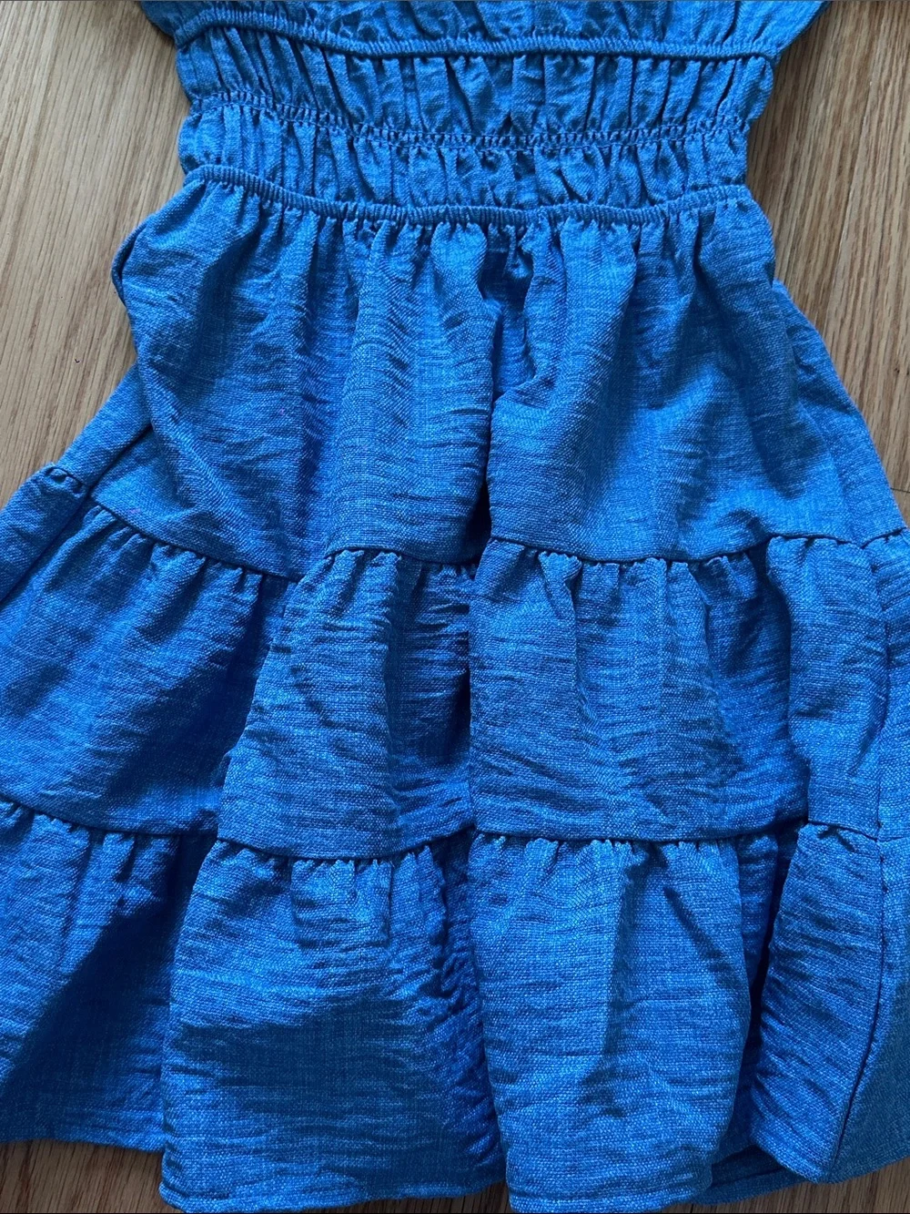 Girls Blue Tiered Smocked Waist Dress with Puff Sleeves